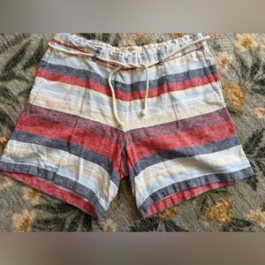 J. Jill Love Linen Pull On Shorts Red Blue Striped Flat Front Preppy Size Large